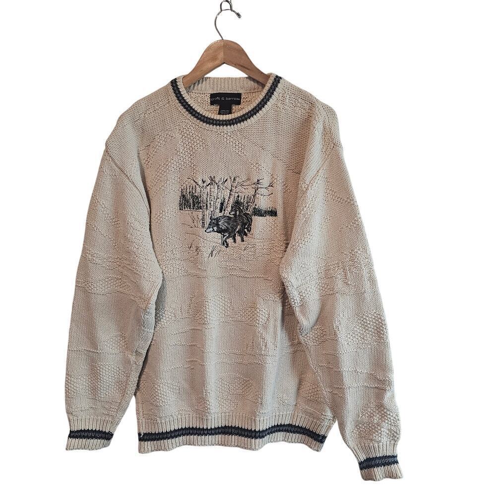 Vintage Croft & Barrow Wolves Sweater Mens Lg White 90s Cosby Academia Grandpa